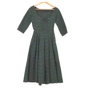 Minx Modes Vintage Midi Dress Womens Size XS Basque Waist Regency 50s Housewife